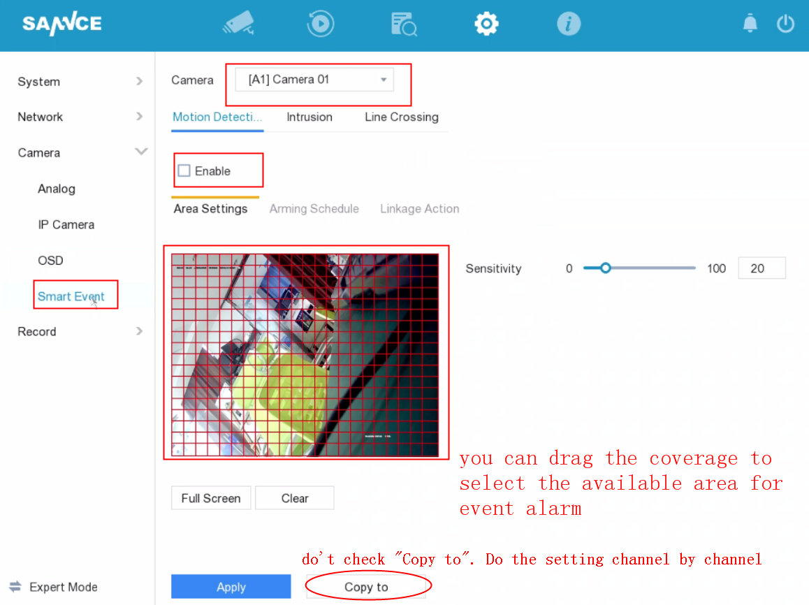 sannce motion detection sensitivity